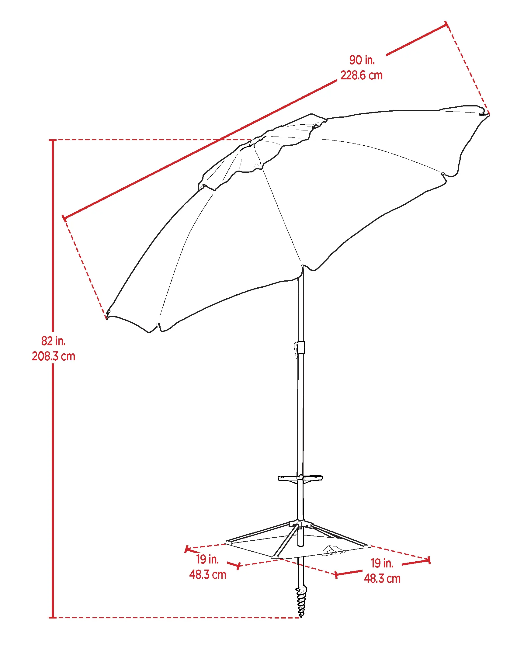 Umbrella Technical Illustration - Model UB575SSAXTB